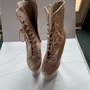Pleaser Tan Heeled Boots